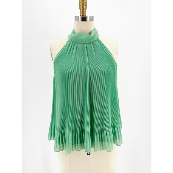 VERONICA BEARD Alexa Bow Plissé Halter Top in Agate Green 4 - Picture 2 of 10